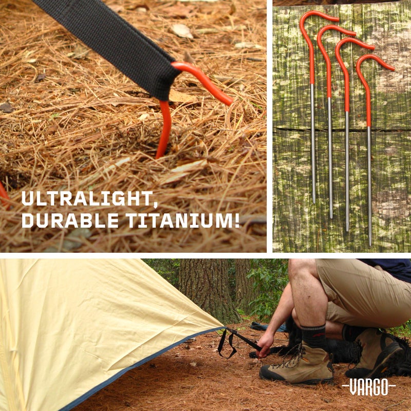 Vargo Titanium Shepherds Hook Stake with Fluorescent Orange Head (6 Pack) | Camping Tent Stakes | 0.3 Ounces (8 Grams) 6.5â€ L x 0.14â€ D (165 x 3.5mm) | Ultralight Durable Tent pegs | Model T-117 - Image 2